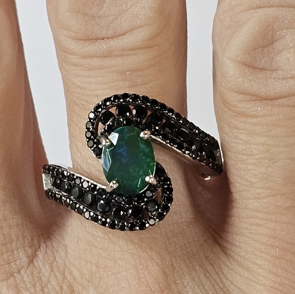 Genuine Green Opal & Black Spinel Ring in Sterling Silver Size 10! - Picture 6 of 6